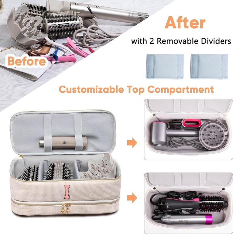 ELCUPA Initial Personalized Hair Tools Travel Bag Double-Layer Hair Dryer Case Compatible with Shark FlexStyle/SmoothStyle, Dysson Airwrap & Supersonic – Hair Tool Organizer for Travel & Home - Image 4